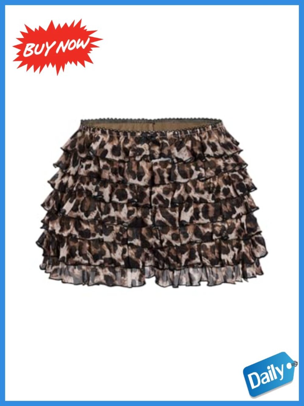 Y2K Cheetah Bloomers Tiered Layered Micro Shorts Elastic Waist Ruffle